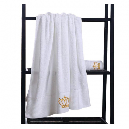 Set 3 prosoape de baie, tip hotelier, bumbac 100%, 70x140 cm, albe cu broderie aurie [4]