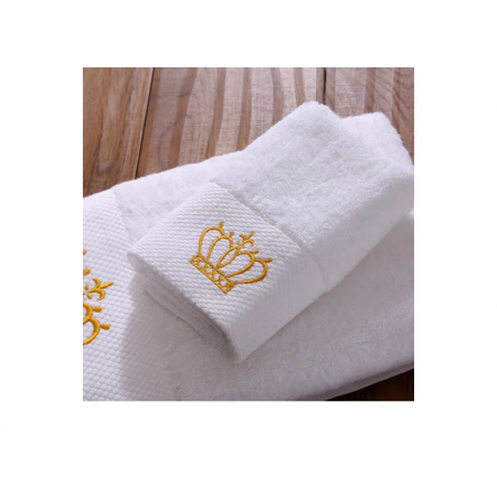 Set 3 prosoape de baie, tip hotelier, bumbac 100%, 70x140 cm, albe cu broderie aurie [2]