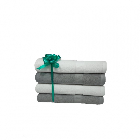 Set 4 prosoape de baie, bumbac 100%, 70x140 cm, 450 gr/mp, alb/gri [1]