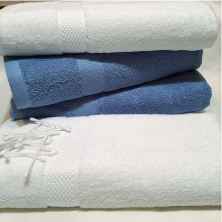 Set 4 prosoape mari de baie, bumbac 100%, 70x140 cm, 450 gr/mp, alb/bleu [3]