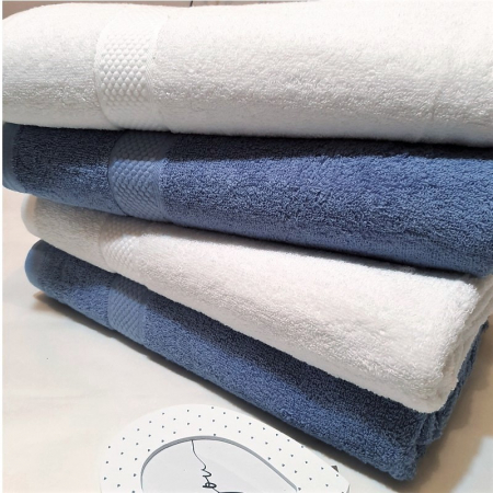 Set 4 prosoape mari de baie, bumbac 100%, 70x140 cm, 450 gr/mp, alb/bleu [1]