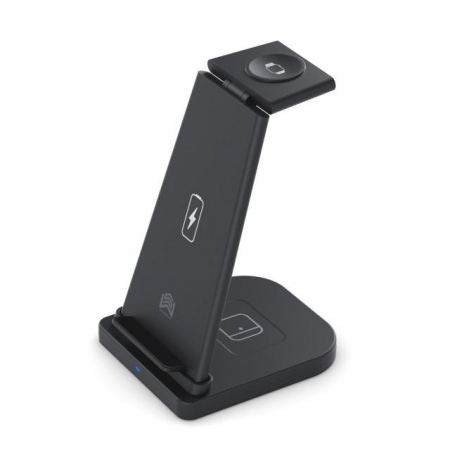 Accesorii telefon - Statie incarcare 3 in 1, pliabila si portabila, Wireless, Super Fast Charge, 10 W, pentru telefon, casti, smart watch, culoare neagra
