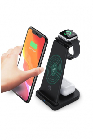 Statie incarcare 3 in 1, pliabila si portabila, Wireless, Super Fast Charge, 10 W, pentru telefon, casti, smart watch, culoare neagra [4]