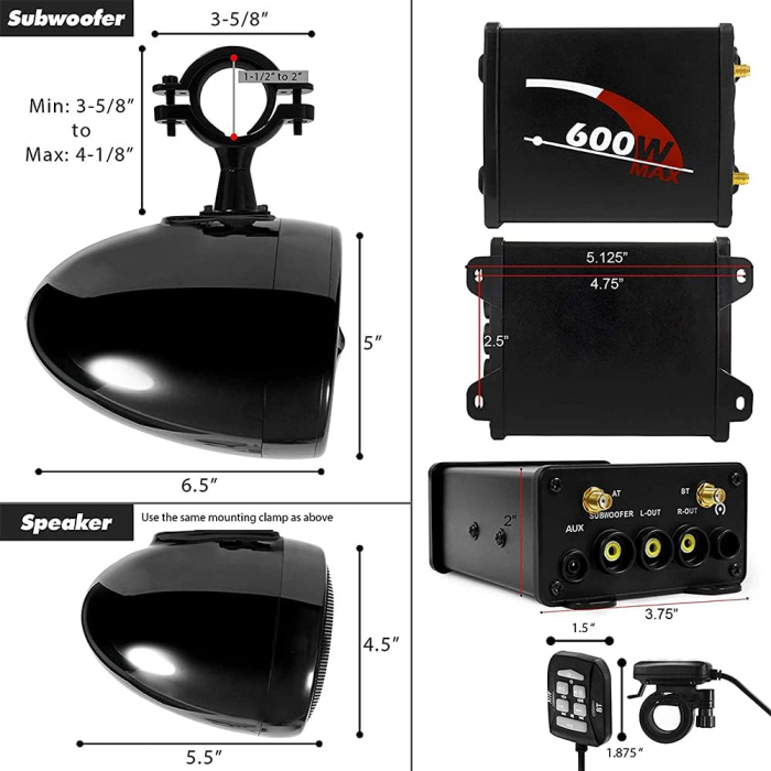 Boxe motocicleta M600XA, cu subwoofer, Crom [4]