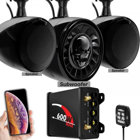 Boxe Moto - Boxe motocicleta M600XA, cu subwoofer, Crom