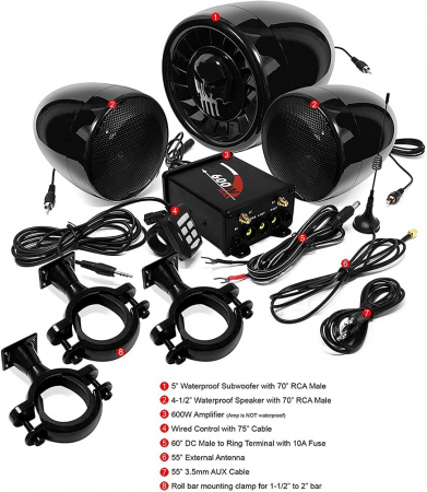 Boxe motocicleta M600XA, cu subwoofer, Crom [7]