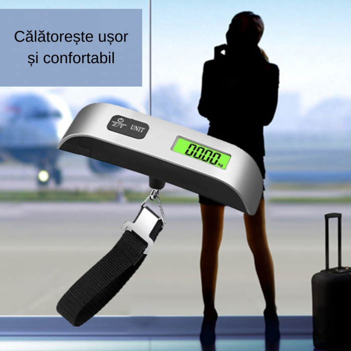 Cantar digital de mana pentru bagaje Techwood, afisaj LCD functia TARE, maxim 50 kg, argintiu [6]