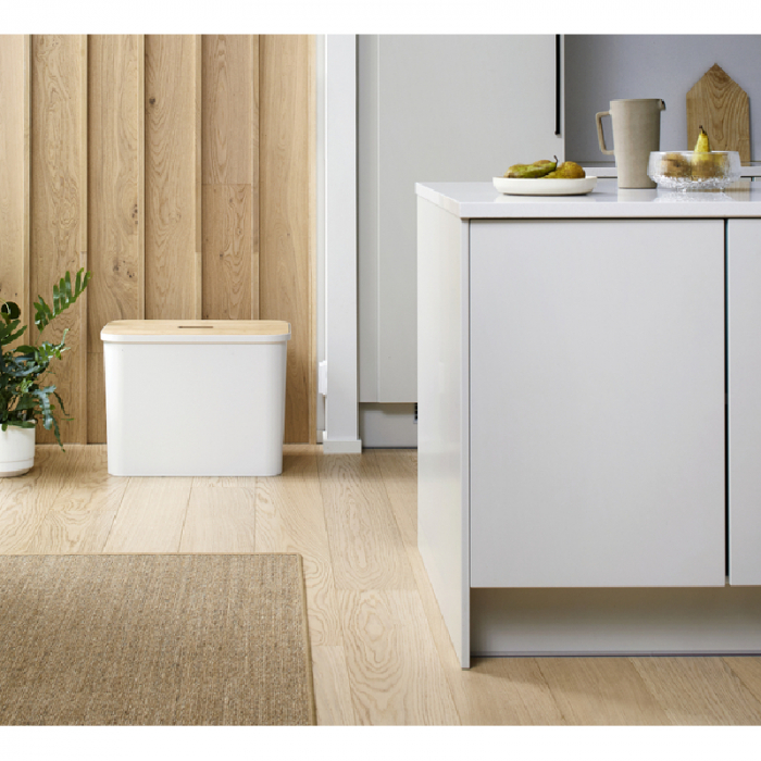 Cos de gunoi triplu Collect SmartStore, pentru colectare selectiva a deseurilor, cu 3 galeti interioare din plastic, capac lemn, alb, 76L, 57x38x42 cm [7]