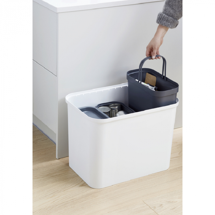Cos de gunoi triplu Collect SmartStore, pentru colectare selectiva a deseurilor, cu 3 galeti interioare din plastic, capac lemn, alb, 76L, 57x38x42 cm [6]