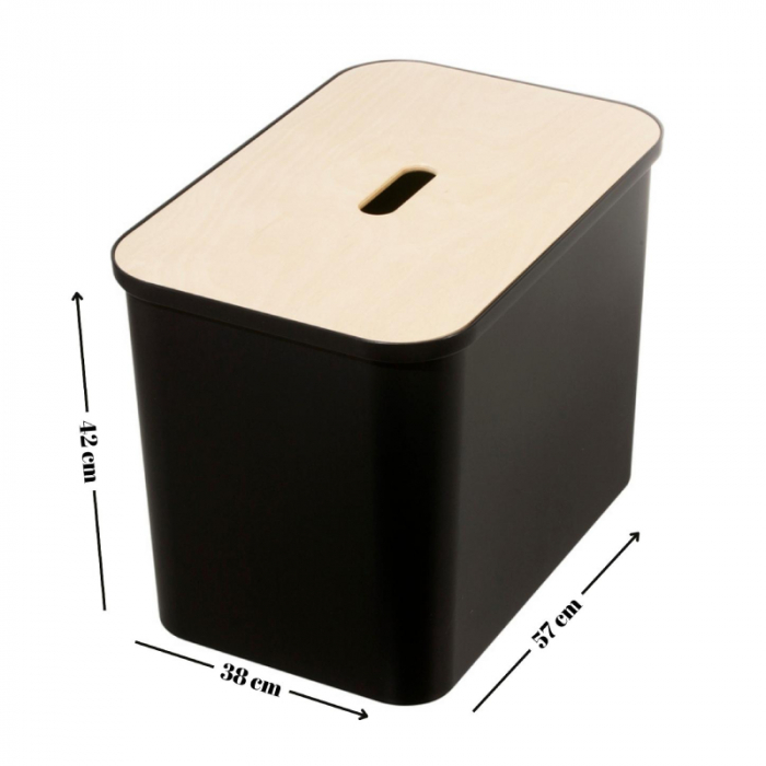 Cos de gunoi, triplu, Collect SmartStore, pentru colectare selectiva a deseurilor, cu 3 galeti interioare din plastic, capac lemn, negru, 76L, 57x38x42 cm [9]