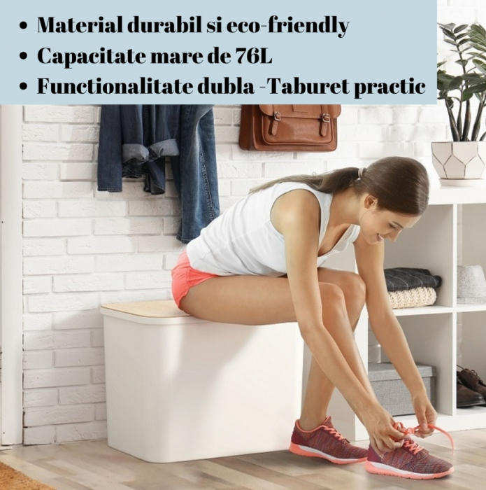 Cos de gunoi triplu Collect SmartStore, pentru colectare selectiva a deseurilor, cu 3 galeti interioare din plastic, capac lemn, alb, 76L, 57x38x42 cm [4]