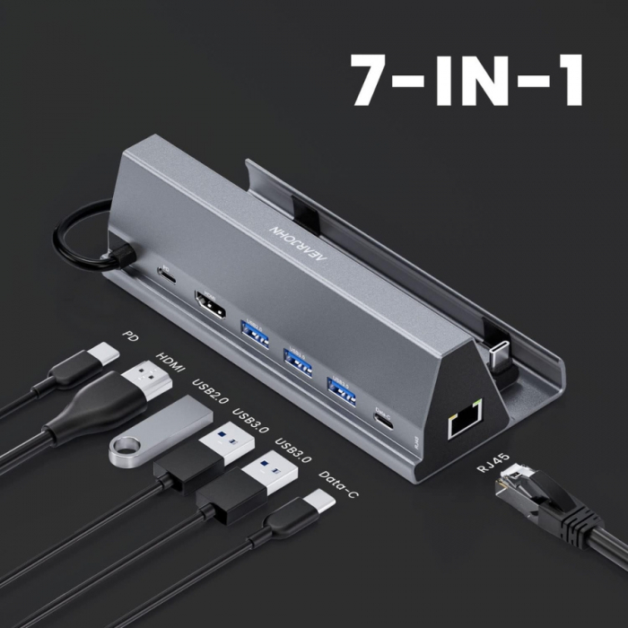 Docking Station EOKEX pentru Steam Deck, 7in1 Plug and Play, 4K@60Hz HDMI 2.0, Gigabit Ethernet Port, 100W Power Delivery, 1x USB-C PD, 1x 4K HD, 1x USB 2.0, 2x USB 3.0, 1x USB Type C 3.0, Aluminiu [5]