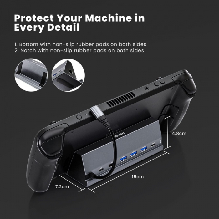 Docking Station EOKEX pentru Steam Deck, 7in1 Plug and Play, 4K@60Hz HDMI 2.0, Gigabit Ethernet Port, 100W Power Delivery, 1x USB-C PD, 1x 4K HD, 1x USB 2.0, 2x USB 3.0, 1x USB Type C 3.0, Aluminiu [6]