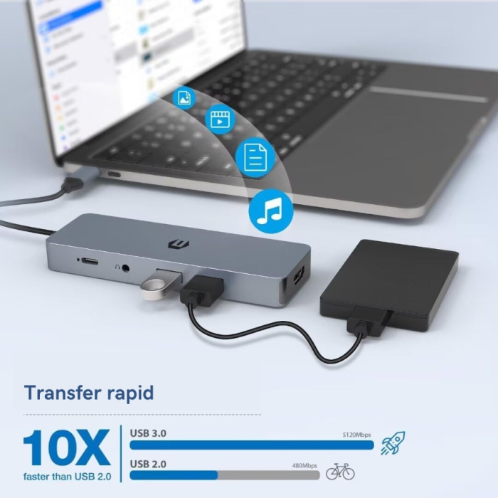 Docking Station OOTDAY Hub 10-in-1, USB-C, PD 100W, HDMI 4K, USB 3.0, SD/TF, Audio, Compatibil Laptop USB-C, MacBook Pro/Air, Chromebook, ThinkPad [7]