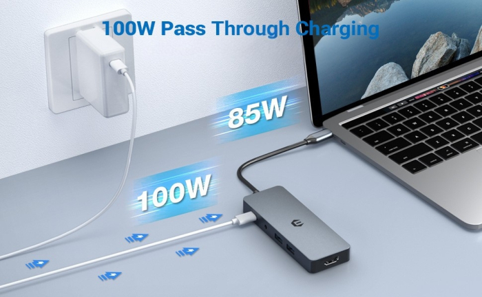 Docking Station OOTDAY Hub 10-in-1, USB-C, PD 100W, HDMI 4K, USB 3.0, SD/TF, Audio, Compatibil Laptop USB-C, MacBook Pro/Air, Chromebook, ThinkPad [8]