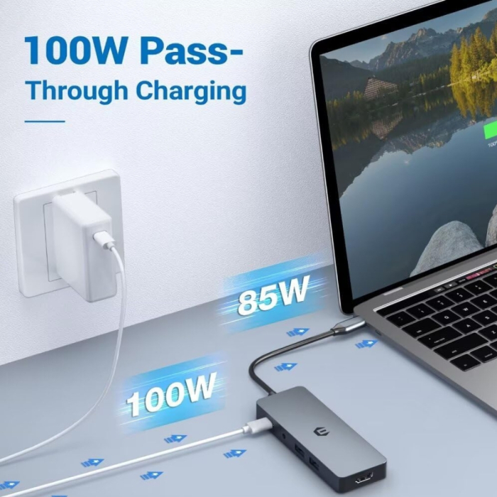 Docking Station OOTDAY Hub 10-in-1, USB-C, PD 100W, HDMI 4K, USB 3.0, SD/TF, Audio, Compatibil Laptop USB-C, MacBook Pro/Air, Chromebook, ThinkPad [3]