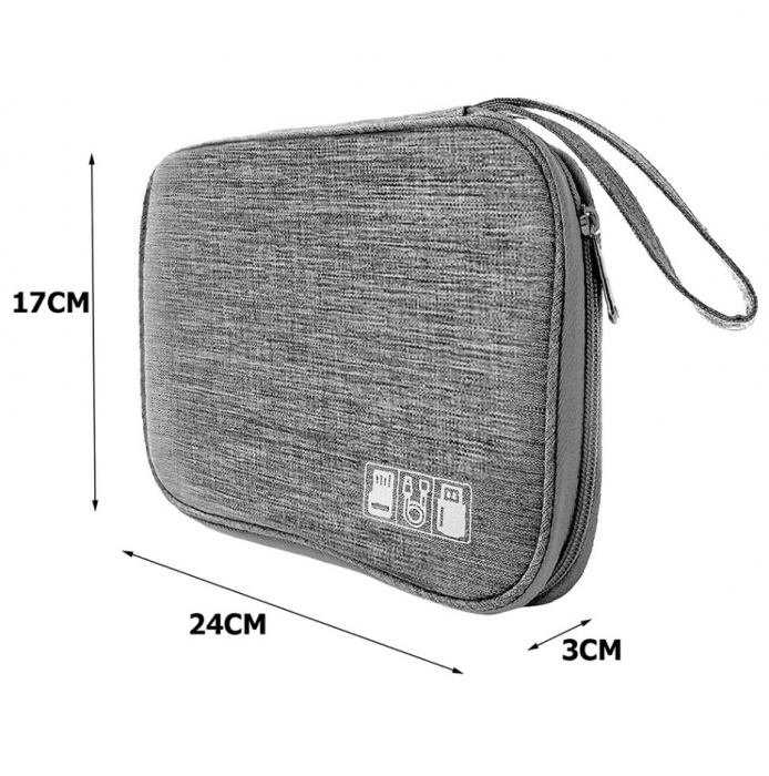 Geanta organizatoare pentru cabluri, incarcatoare, casti, accesorii electronice, carduri de memorie, cu curele elastice de prindere., Gri, 24x17x3 cm [2]