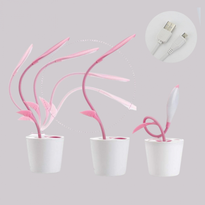 Lampa de birou Led, incarcare USB, , multifunctionala, flexibila 360°, cu suport pixuri, 3 moduri de lumina, Roz, 41 cm [3]