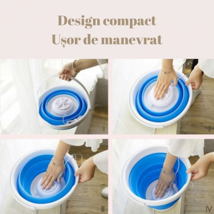 Mini masina de spalat rufe portabila, pentru calatorii, drumetii si vacanta, turbina ultrasonic 24W, cablu alimentare USB, 10L [2]