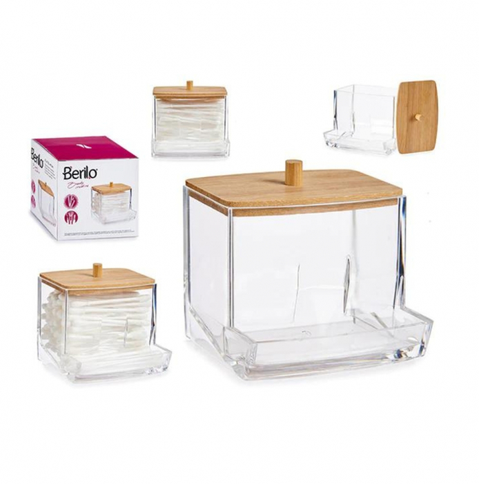 Organizator betisoare urechi, transparent, capac bambus, 9x6,5x8 cm [2]