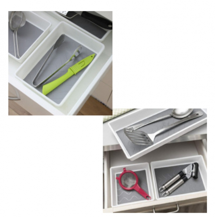 Organizator modular pentru sertar, cu 3 compartimente antiderapante, alb, dimensiuni diferite, 17x9.5cm, 24.5x9.5cm, 17x17cm [2]
