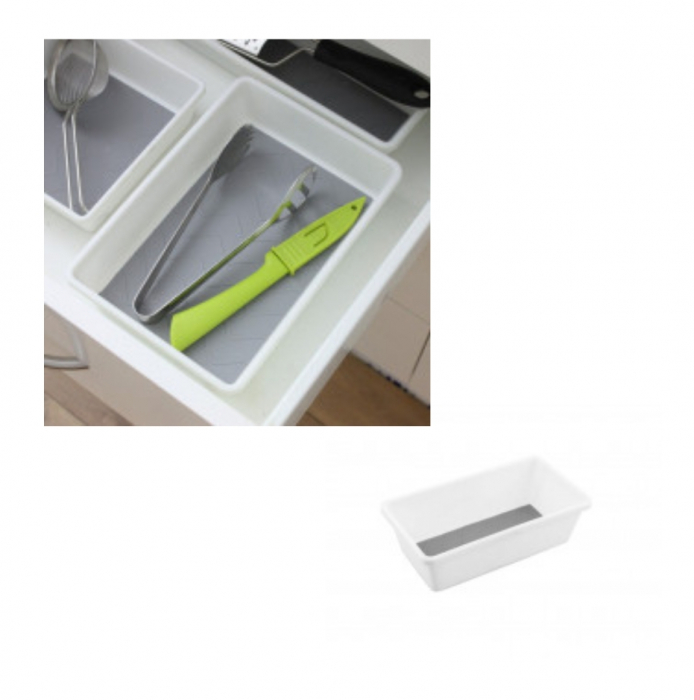 Organizator modular pentru sertar, cu 3 compartimente antiderapante, alb, dimensiuni diferite, 17x9.5cm, 24.5x9.5cm, 17x17cm [6]