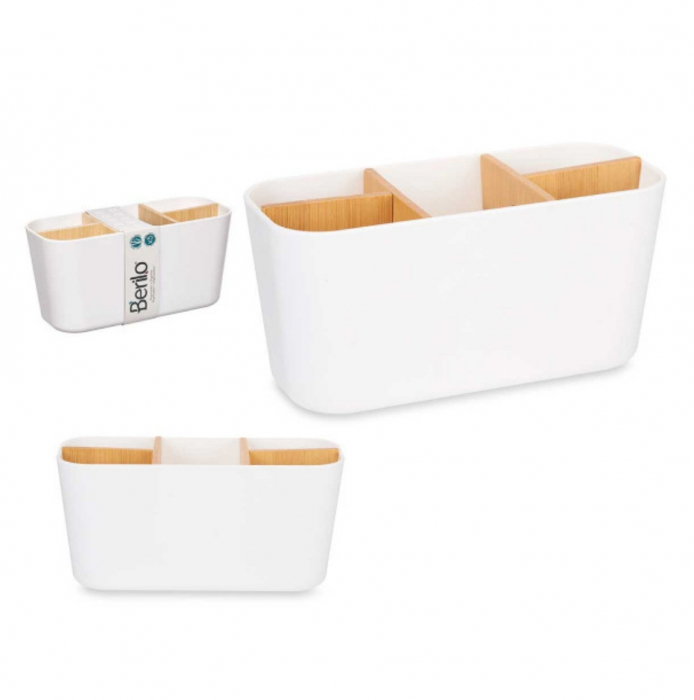 Organizator periute dinti, depozitare accesorii si produse cosmetice, 5 compartimente, separatoare bambus, 9x21x10 cm [4]
