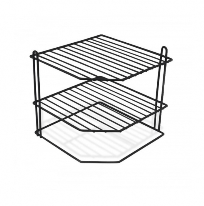 Raft de colt, depozitare si organizare dulap bucatarie/baie, 3 compartimente, metalic, negru, 22x22x22cm [5]