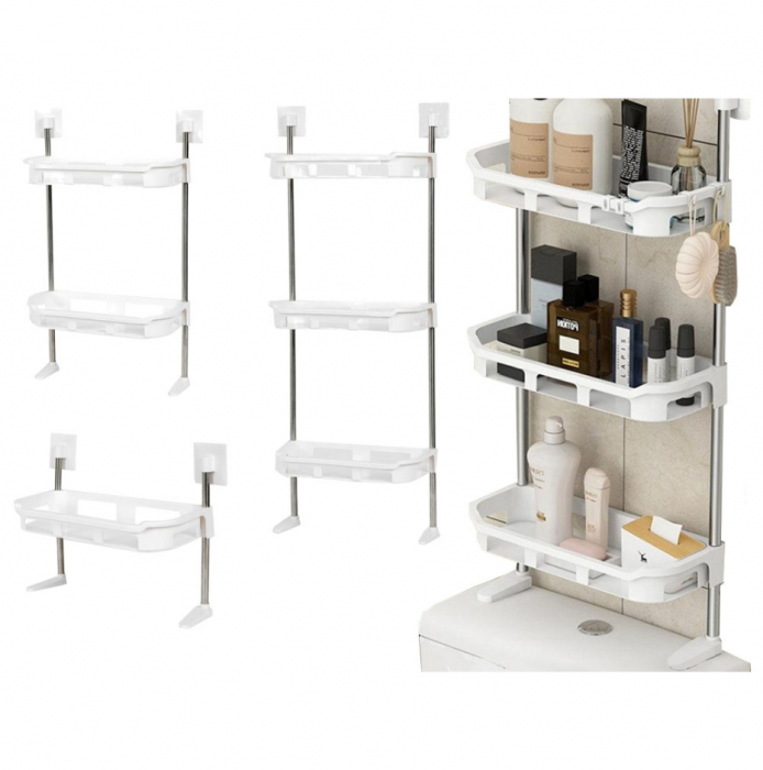 Raft depozitare pentru baie, multifunctional cu 3 polite, suspendabil, Alb, 84x34 cm [3]