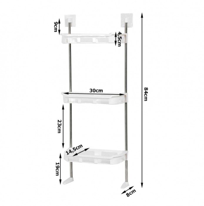 Raft depozitare pentru baie, multifunctional cu 3 polite, suspendabil, Alb, 84x34 cm [4]