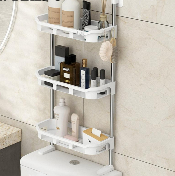 Raft depozitare pentru baie, multifunctional cu 3 polite, suspendabil, Alb, 84x34 cm [2]