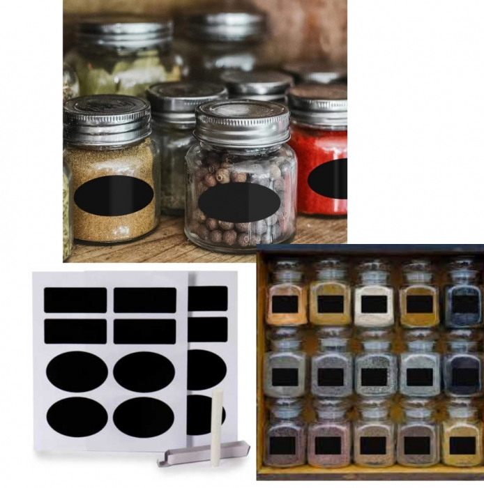 Set 16 Etichete Negre Autoadezive cu Creta pentru Caserole si Borcane [3]