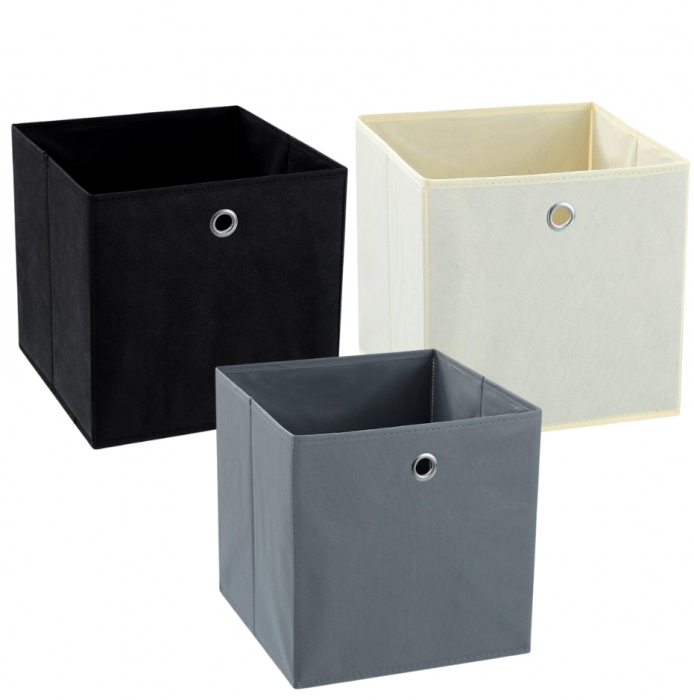 Set 3 Cutii depozitare si organizare, pliabile, tip cub, material textil, alb/negru/gri, 30x30x30cm [7]