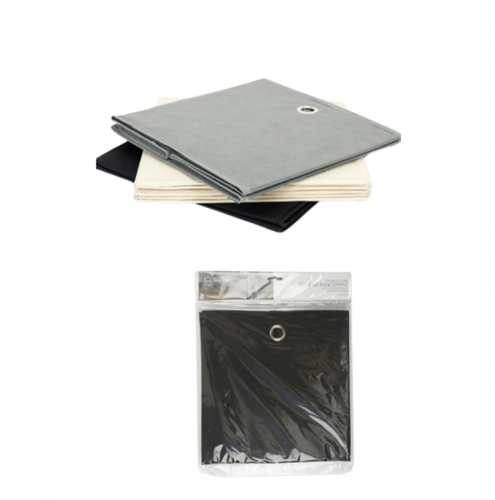 Set 3 Cutii depozitare si organizare, pliabile, tip cub, material textil, alb/negru/gri, 30x30x30cm [8]
