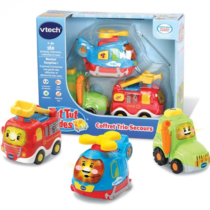 Set 3 masinute Interactive Vtech, Camion de pompieri, Tractor si elicopter [3]