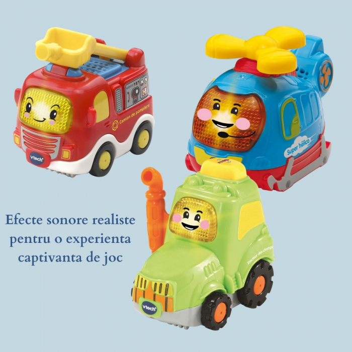 Set 3 masinute Interactive Vtech, Camion de pompieri, Tractor si elicopter [2]