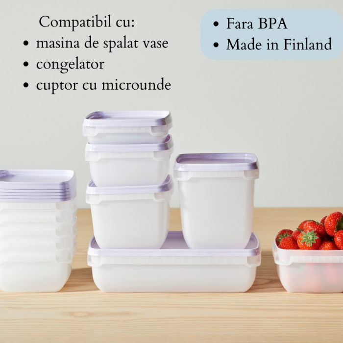 Set 5 caserole cu capac, depozitare alimente, Freez SmartStore, 0.5L, compatibila cu cuptorul microunde si congelator, capac ermetic [3]