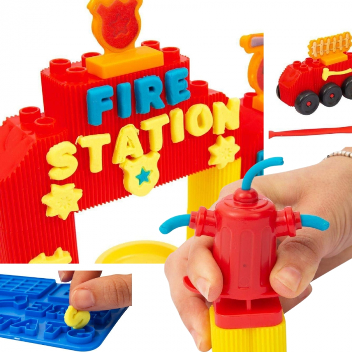 Set de joaca PLAY-DOH Blocks, Constructie Statie Pompieri, 64 piese, 3 ani+, Multicolor [6]