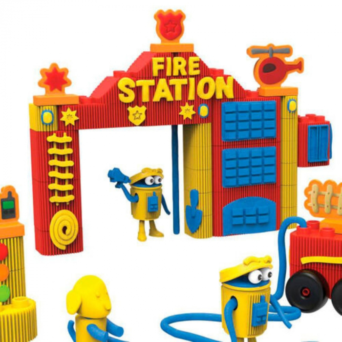 Set de joaca PLAY-DOH Blocks, Constructie Statie Pompieri, 64 piese, 3 ani+, Multicolor [2]