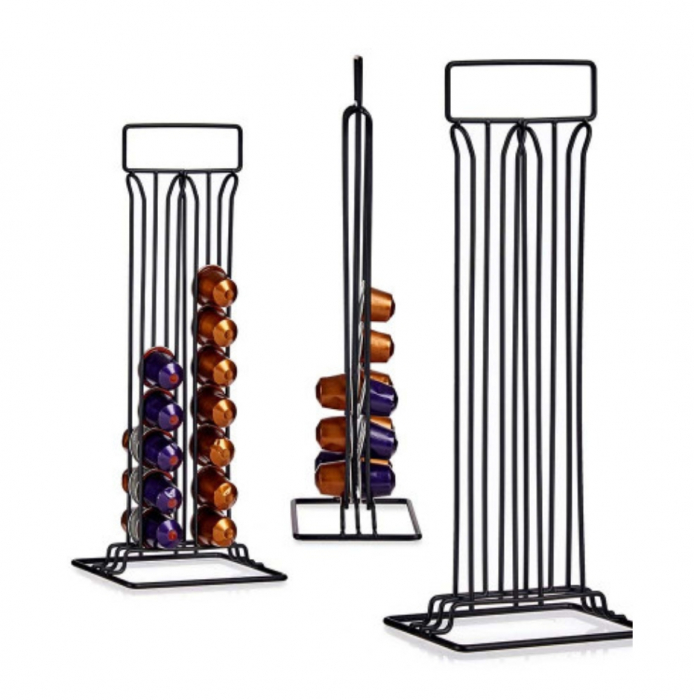 Soport depozitare si organizare 36 capsule de cafea Nespresso, vertical, metal, negru, 10 x 15,5 x 37,5 cm [3]