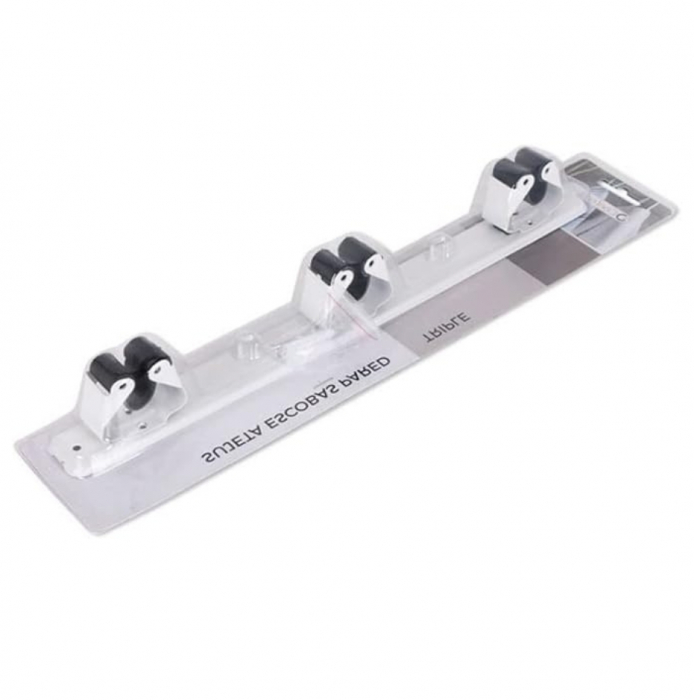 Suport de perete pentru depozitare maturi si mopuri, cu 3 spatii unelte si 2 cuiere pentru faras sau alte ustensile curatenie, accesorii de prindere incluse, 37cm [3]