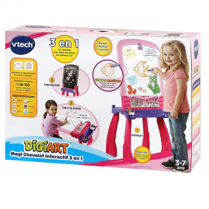 Tabla multifunctionala, Joc Educativ pentru copii, Vtech Magi 3in1, 3 functii: Sevalet Luminos si Muzical cu Creion Magic, Tabla cu Creta, Masa pentru Desen cu accesorii, 3+ ani [7]