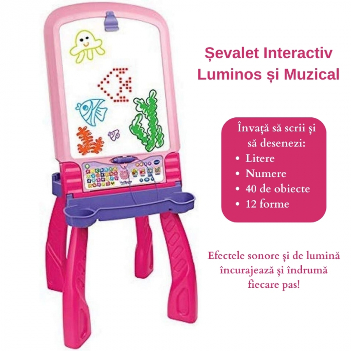 Tabla multifunctionala, Joc Educativ pentru copii, Vtech Magi 3in1, 3 functii: Sevalet Luminos si Muzical cu Creion Magic, Tabla cu Creta, Masa pentru Desen cu accesorii, 3+ ani [3]