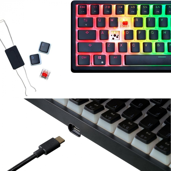 Tastatura Mecanica Gaming, G.Skill KM250 RGB 65% (67-Taste), RGB LED, cablu USB Tip C, Negru [2]