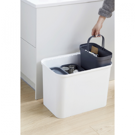 Cos de gunoi triplu Collect SmartStore, pentru colectare selectiva a deseurilor, cu 3 galeti interioare din plastic, capac lemn, alb, 76L, 57x38x42 cm [5]