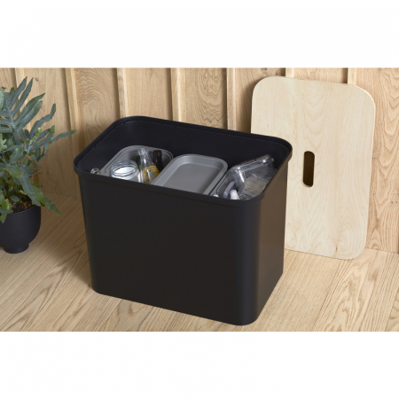 Cos de gunoi, triplu, Collect SmartStore, pentru colectare selectiva a deseurilor, cu 3 galeti interioare din plastic, capac lemn, negru, 76L, 57x38x42 cm [4]