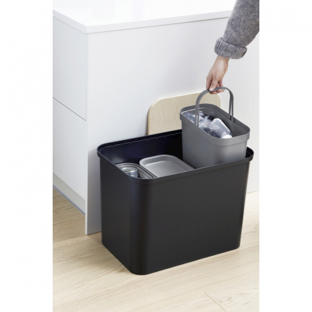 Cos de gunoi, triplu, Collect SmartStore, pentru colectare selectiva a deseurilor, cu 3 galeti interioare din plastic, capac lemn, negru, 76L, 57x38x42 cm [6]