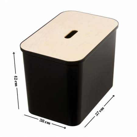 Cos de gunoi, triplu, Collect SmartStore, pentru colectare selectiva a deseurilor, cu 3 galeti interioare din plastic, capac lemn, negru, 76L, 57x38x42 cm [8]