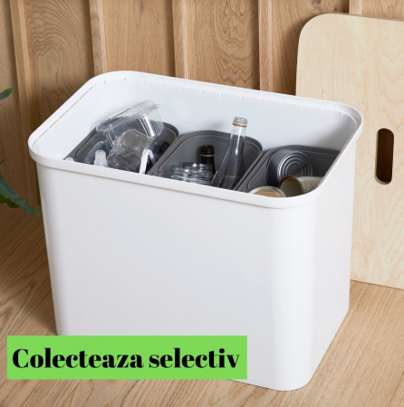 Cos de gunoi triplu Collect SmartStore, pentru colectare selectiva a deseurilor, cu 3 galeti interioare din plastic, capac lemn, alb, 76L, 57x38x42 cm [2]
