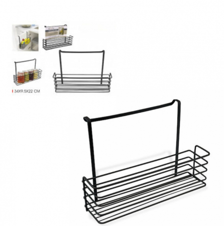 Promotii - Cos metalic, depozitare si organizare pentru usi dulapuri bucatarie/baie, negru, 34x9,5x22cm